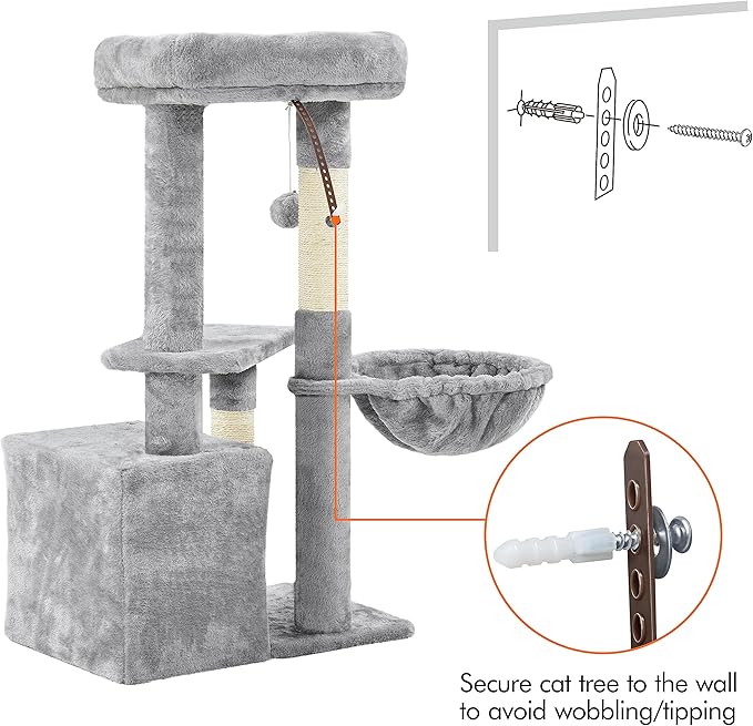 Topeakmart Cat Tree Tower for Indoor Cats, 34.5in Cat Activity Center with Condo & Scratching Post, Cat Climbing Tower Play House w/Large Perch, Platform, Basket for Kitten, Light Gray