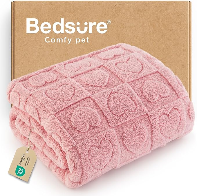 Bedsure Dog Blanket for Small Dogs Washable - Fluffy Fuzzy Puppy Cat Blanket with Premium 300GSM Coral Fleece Soft for Pet Kitten Doggy, Pink, 25x35IN