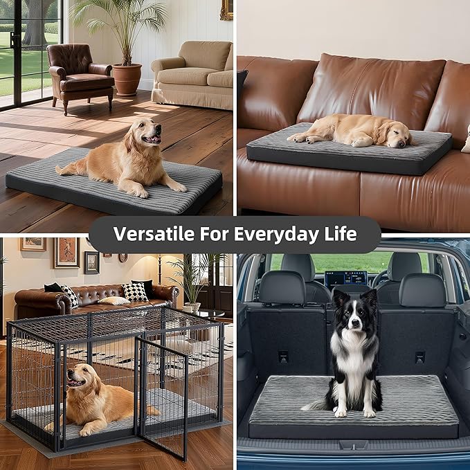 Dog Bed Extra Large Sized Dogs, Orthopedic XL Dog Beds with Removable Washable Cover, Waterproof Indestructible Big Dogs Bed with Anti-Slip Bottom, Egg Crate Memory Foam Pad, 41"x27"x3.5", Grey