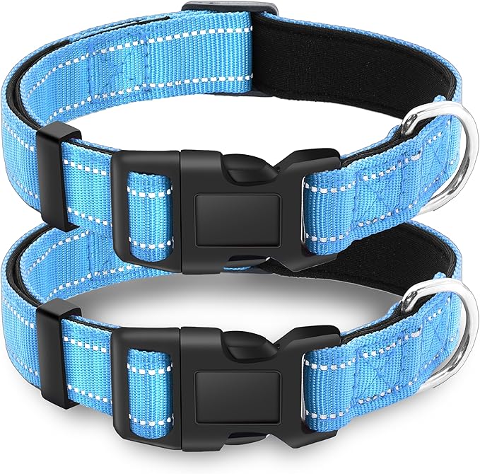 2 Pack Reflective Dog Collar with Safety Locking Buckle, Adjustable Soft Breathable Comfortable Nylon Pet Collar for Small, Medium and Large Dogs, SkyBlue, L