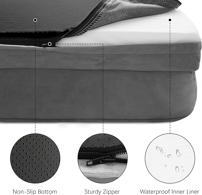 Orthopedic Dog Bed with Sides - Dog Sofa Beds for Extra Large Dogs, Supportive Foam Pet Couch Bed with Washable Removable Cover, Waterproof Lining and Non-Slip Bottom, Grey - XL