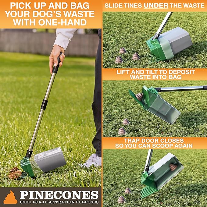 Neater Pet Brands Lift N’ Bag 2.0 Dog Pooper Scooper with Bag Attachment & 22" Pole for Small to Large Dogs, New & Improved Design, 15 Refill Bags, Heavy Duty Dog Poop Scooper for Yard, One-Hand Use