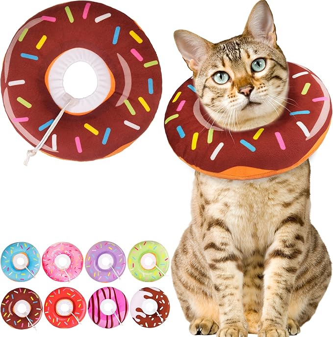 Cat Cone Collar Soft, Cute Cat Donut Collar After Surgery, Adjustable Kitten Recovery Cones to Stop Licking, Lightweight Neck Elizabethan Collars for Cats Kittens (Brown, Medium)