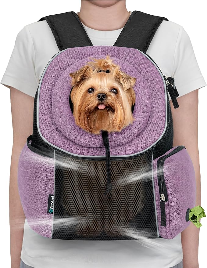 PetAmi Adjustable Cat & Dog Front Chest Carrier Backpack, Ventilated for Hiking & Camping, Max 14 lbs, Purple