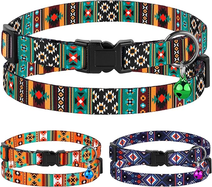 Cat Collar Breakaway 2PCS Adjustable Pattern Tribal Aztec Southwest Safety Pet Collars for Cats Kitten (Aztec + Tribal)