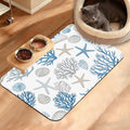 Seashell Beach Feeding Mat,Coral Starfish Absorbent Quick-Dry Cat Dog Food and Water Bowl Mats,Non-Slip Rubber Backing Mat,Cat Dog Accessories Supplies 16" x 24"
