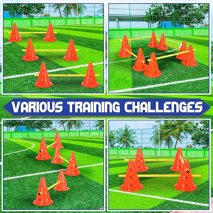 10 Sets Dog Agility Hurdle Cone Set 20 Pcs Exercise Cones with 10 Pcs Rods Adjustable Obstacle Portable Agility Training Equipment Canine Pole(Orange and Yellow)