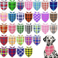 30 Pack Large Plaid Dog Bandanas Stitch Dog Bandana Bulk Reversible Print One Side XXL Polyester Scarves Party Grooming L