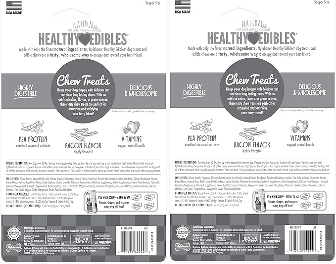 Nylabone Healthy Edibles Natural Dog Chews, Long Lasting Bones for Dogs, Roast Beef & Chicken Flavor Dog Treats, X-Large (4 Count)