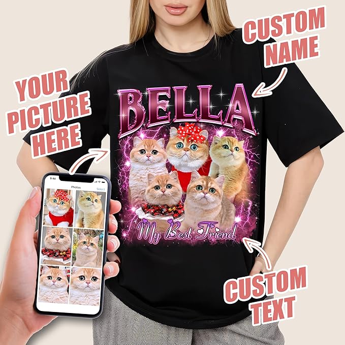 JIX & JOKY Custom Your Own Bootleg Rap Shirts with Dog Faces Custom Pet Shirt for Men Graphic Tshirt Gift Idea for Pet Lovers