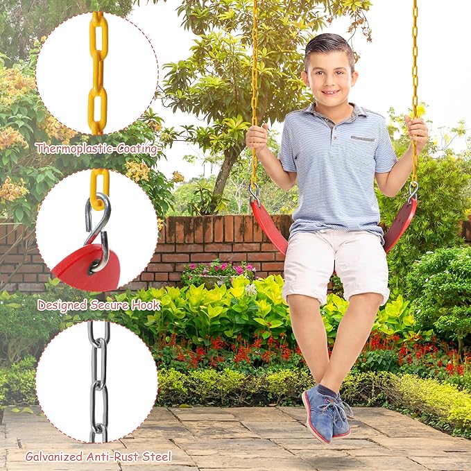 Sunnyglade 2PCS Swings Seats Heavy Duty with 66" Chain, Playground Swing Set Accessories Replacement with Snap Hooks, Support 250lb (2, Red)