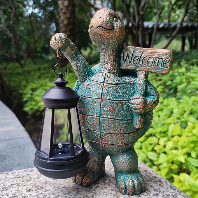 Turtle Garden Statue Outdoor Décor with Solar Lights Lantern,Turtle Solar Light Figurines Outside Decorations for Yard，Lawn ,Patio, Balcony, Unique Housewarming Gifts