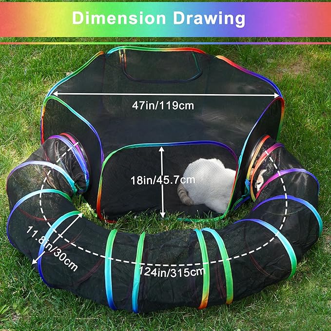 Foldable Cat Enclosure - Portable Outdoor Pet Tent with Tunnel, Breathable Mesh Playpen for Dogs, Small Rabbits, Includes Carry Bag（Color）