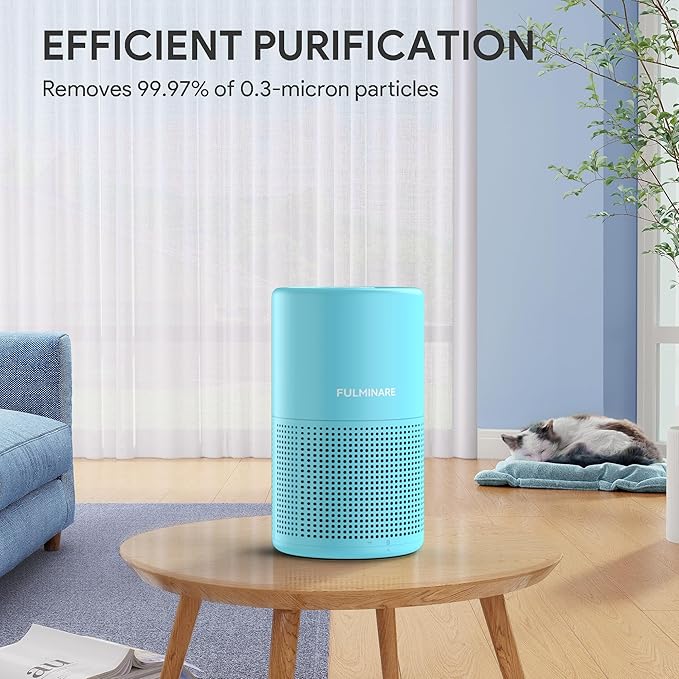 FULMINARE Air Purifiers for Home Bedroom H13 HEPA Air Purifier, 3 Speeds, Timer, 24dB, Small Mini Air Purifier with Night Light, Ocean Blue