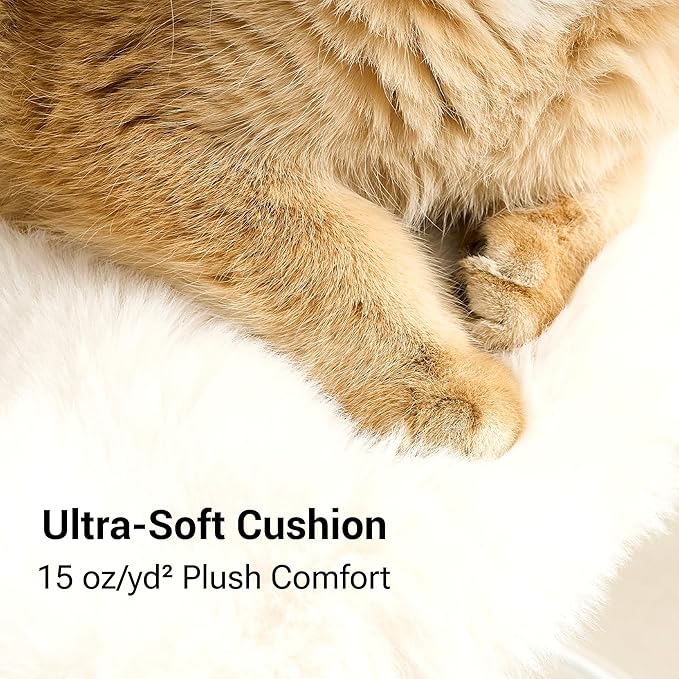 Modern Cat Tree Tower for Indoor Cats up to 12lbs, 34" H Furniture-Style Metal Cat Tower with Scratching Posts, Wood Cat Bed with Soft Plush Cushion Washable, Acrylic Capsule, Cream Beige