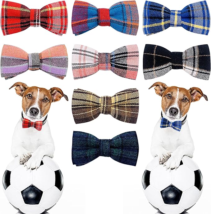PET SHOW 8pcs Plaid Small Dogs Collar Bow Ties Puppies Cats Collar Charms Accessories Slides Attachment Bowties for Birthday Wedding Parties Assorted