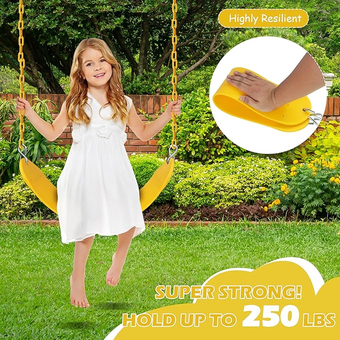 Sunnyglade 2PCS Swings Seats Heavy Duty with 66" Chain, Playground Swing Set Accessories Replacement with Snap Hooks, Support 250lb (2, Yellow)