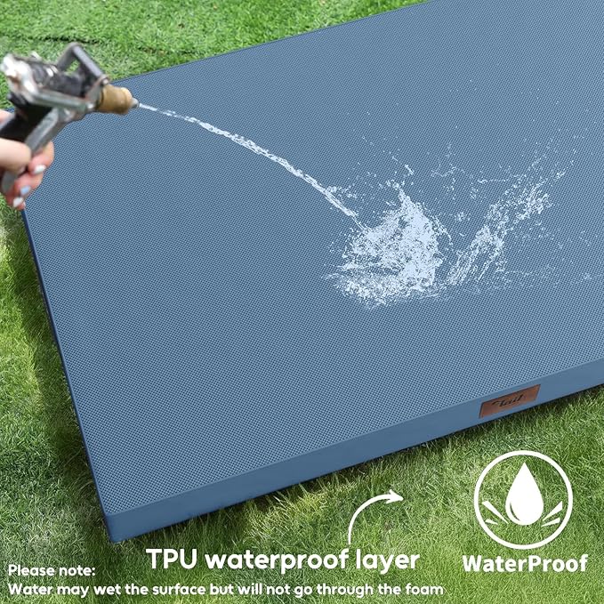 Outdoor Extra Large Dog Bed, Jumbo Waterproof Dog Bed for Large Dogs, Orthopedic Egg Crate Foam Pet Mat with Removable Oxford Cooling Cover, Blue