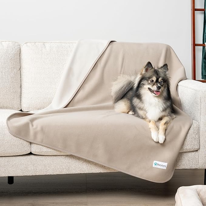 PetAmi Waterproof Dog Blanket for Small Medium Pets Dogs Cats, Pet Couch Cover Protector for Furniture, Reversible Washable Soft Fleece Cat Blanket for Bed Couch Sofa, 29x40 (Taupe/Beige)