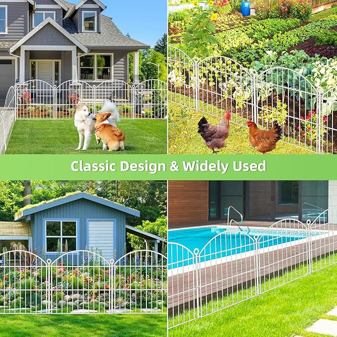 Decorative Garden Fence 24in (H) x20ft (L), 10 Pack No Dig Fence Animal Barrier for Dog, Arched Flower Bed Edging, Wire Border Panel Fencing for Yard Patio Outdoor Decor White