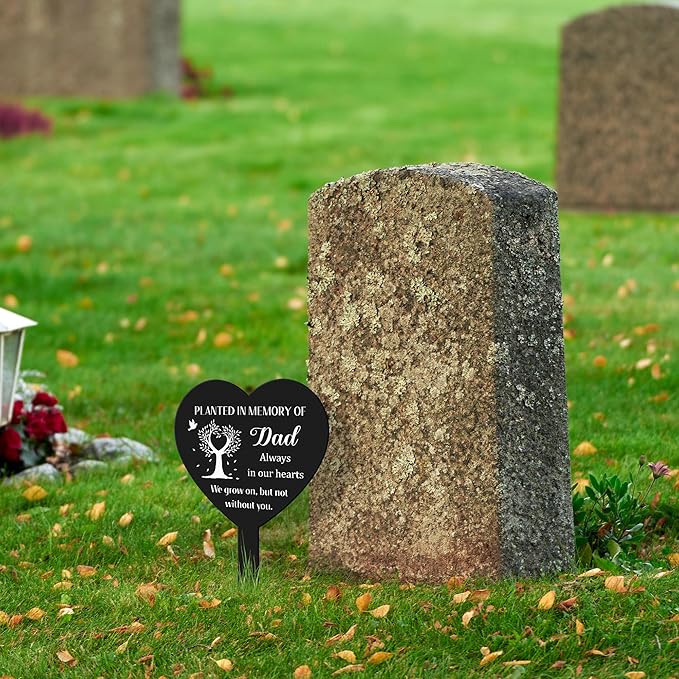 BUoonyer Stake Graves Cemetery Decorations - Dad Metal Memorial Grave Markers, Father Heart Graveyard Remembrance Decor Sign, Memorial Plant Tree Graveside Sympathy Plaque for Outside Yard