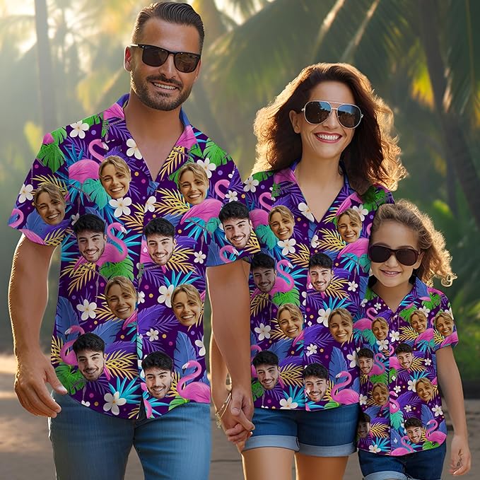 Custom Hawaiian Shirt with Face Photo Picture for Men Women Kids Youth Adult, Tropical Personalized Hawaiian Shirts Gift