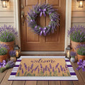 Tinideya 2 Pcs Lavender Door Mat Purple and White Stripe Welcome Non Slip Coir Mats Flower Floor Layering Doormats Seasonal for Front Porch Entryway Decor(Lavender)