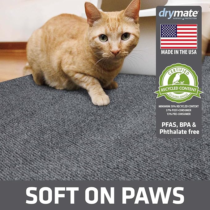 Drymate Cat Litter Box Mat, Litter Trapping Mat, Waterproof, Urine-Proof, Absorbent, Machine Washable, Soft on Paws, Contains Mess, Protects Floors, Kitten Supplies, Grey, 36x47 Jumbo XXL