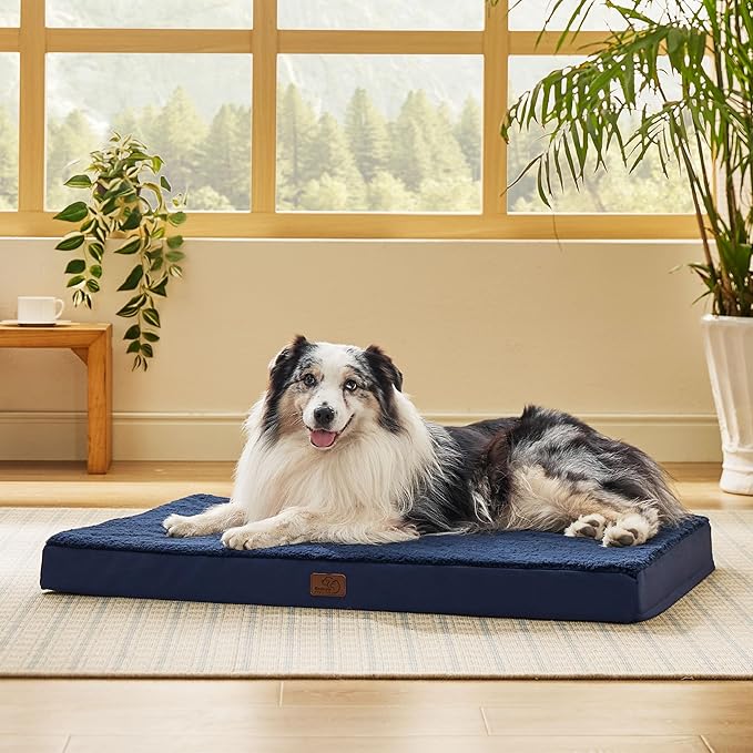 Bedsure XL Dog Bed for Crate - Large Comfy Flat Pet Beds with Removable Washable Cover, Orthopedic Egg Crate Foam Crate Mat, Suitable for Pet Up to 90 lbs