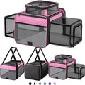 Top and 2 Sides Expandable Cat Carrier 18x11x11, TSA Airline Approved Dog Carriers for Small Dogs, Soft-Sided Pet Carrier with Self-Locking Zippers for Kitten,Rabbit, Puppy, Guinea Pig Pink