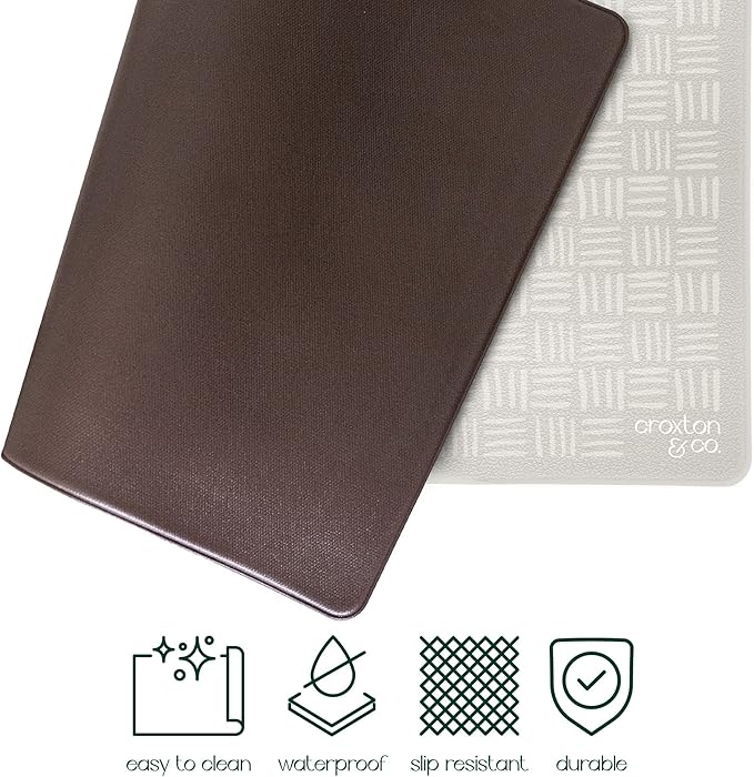 CROXTON & CO. Non-Slip Faux Leather Pet Feeding Mat for Dog Bowls | Large Bowl Mat for Food and Water | Durable, Easy-to-Clean Pet Food Mat for Floors | Size: 16.5"x28"