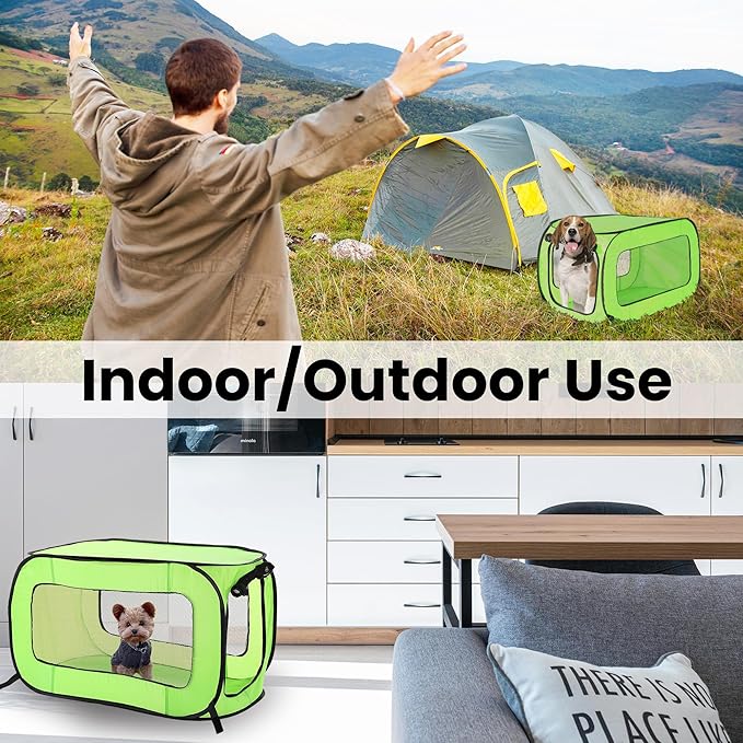 Beatrice Home Fashions Portable, Collapsible, Pop Up Kennel Travel Cat and Dog Crate, 40" L x 27" W x 27" H, Green