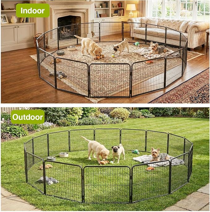 BestPet Dog Playpen 24 Inch 16 Panels Heavy Duty Metal Pet Exercise Pen Indoor Outdoor Fence Panels Anti-Skid Expandable Design