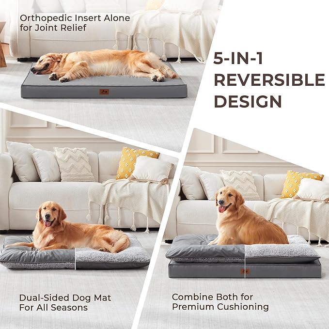 2-Pack XL Waterproof Dog Bed Large Size Dogs, Plush Cushion & Orthopedic Egg-Crate Foam Mattress for Senior Dogs, Washable Dog Crate Bed with Removable Cover, Dark Grey