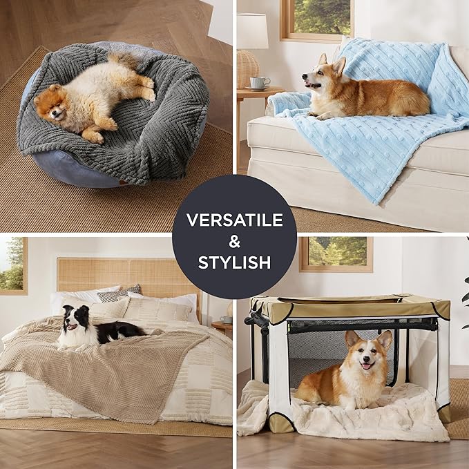 Bedsure Dog Blanket for Large Dogs Washable - Fluffy Fuzzy Puppy Cat Blanket with Premium 300GSM Coral Fleece Soft for Pet Kitten Doggy, Blue, 40x50IN