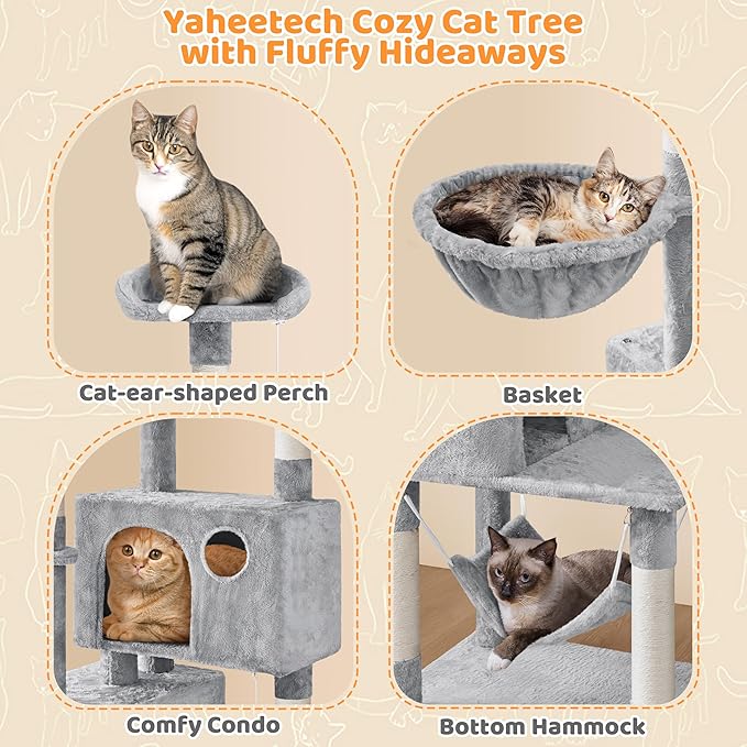 Yaheetech 73in Cat Tree Tower for Indoor Cats, Multi-Level Cat Activity Center with Scratching Posts Large Cat Condo with Funny Hammock for Kittens