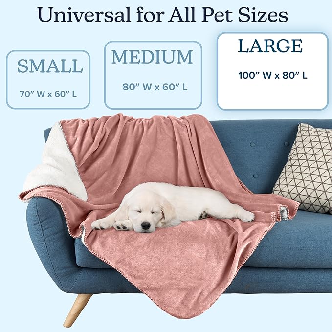 PETMAKER Dog Blanket - 80x100in Reversible Sherpa Blanket - Throw Blankets for Bed, Couch, Crate, or Car - Machine Washable Puppy Essentials (Pink)