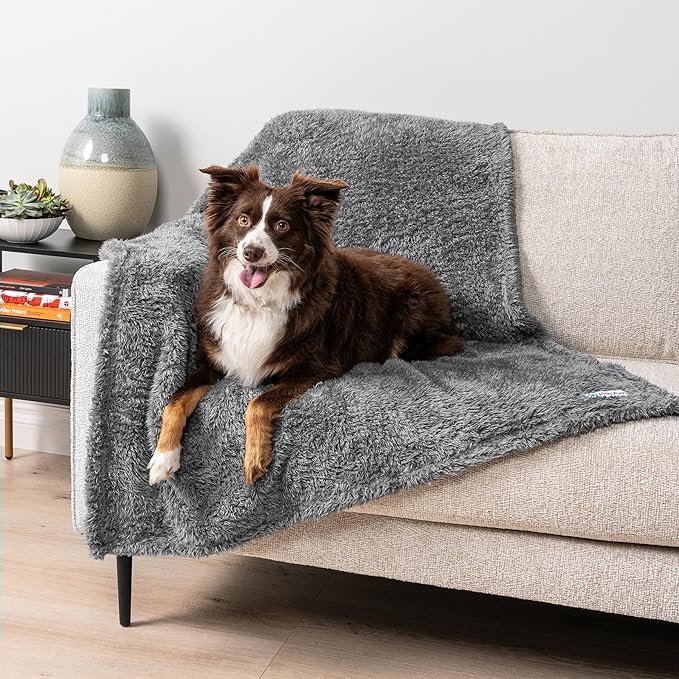 PetAmi Dog Blanket for Large Medium Dogs Grey, Fluffy Soft Puppy Blanket, Sherpa Fleece Cat Blanket for Kitten Doggie, Calming Pet Blanket Throw for Bed Washable Sofa Couch Cover, Large 40x60
