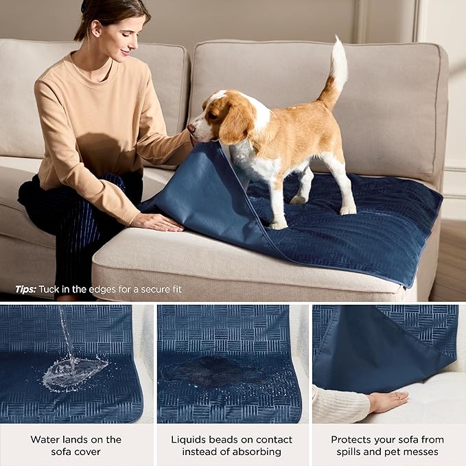 Bedsure Waterproof Bed Cover for Dogs Washable - Waterproof Blanket for Full Bed Couch Sofa Cozy, Lightweight Furniture Protector for Pet Cat Quick Drying, Navy, 82x82IN
