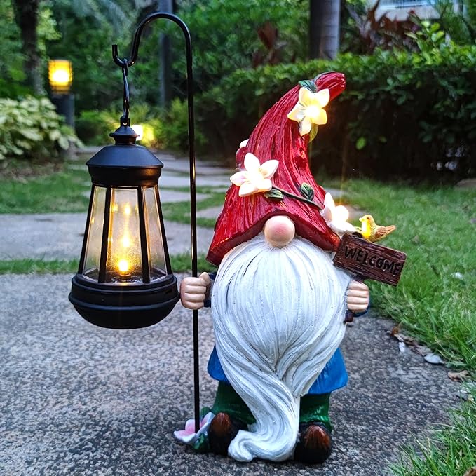 Solar Garden Gnomes Statue with Succulent and LED Lights - Solar Lantern Gnomes Decorations for Yard Outdoor gnome Decorations for Garden, Patio Gnome Gifts for Mom