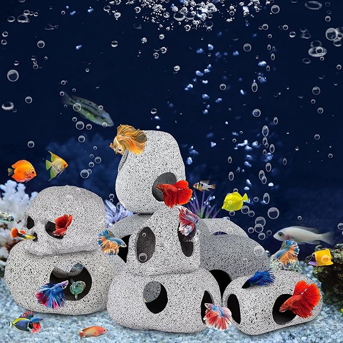 Aquarium Decorations Cave Fish Tank Accessories Rock Decor for Shrimp Cichlid Hiding Breeding Small Fish Bowl Hide Decoration Betta Toys Hideout Stones House（Small）