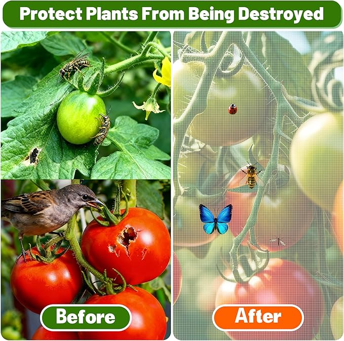 6 Pack 16.9 * 16.9 * 47.2inch Plant Cover for Square Tomato Cage,Tomato Trellis Mesh Netting Covers with Zipper Drawstring Bird Netting for Garden Protection
