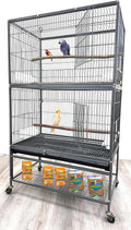 Extra Large Wrought Iron Breeding Flights Canary Parakeet Cockatiel Lovebird Finches Parrot Home Cage Double Large Front Doors 4 Side Doors Bottom Storage Shelf On Lockable Wheels