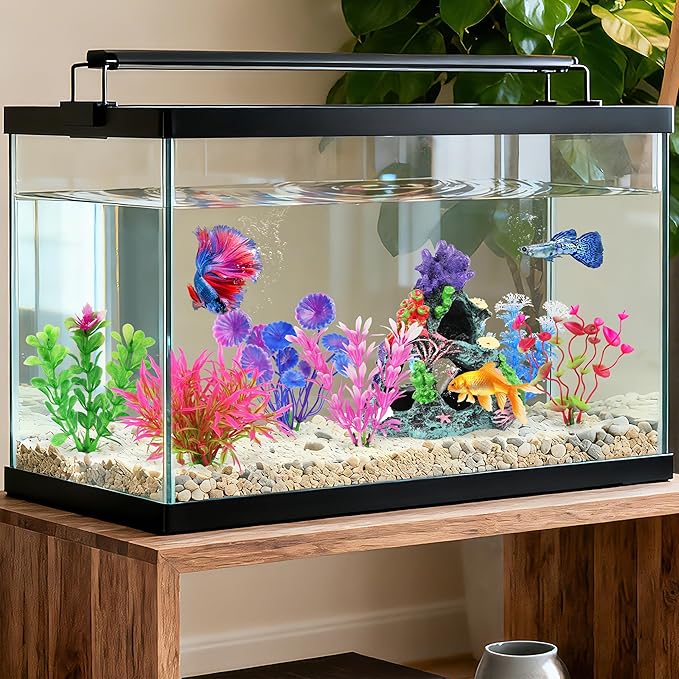 MyLifeUNIT Fish Tank Plants, 7 Pieces Colorful Aquarium Plants and Coral Reef Set for Fish Tank Decoration, Mountain Cave Ornament for Betta, Goldfish to Breed, Play and Rest