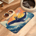 Dog Bowl Mat,Cat Shark Pet Feeding Mat for Floors Waterproof,Ocean Wave Absorbent Dogs Placemat for Food and Water Quick Dry Pet Cat Feeding Mats with Non Slip Bottom 16" x 24"