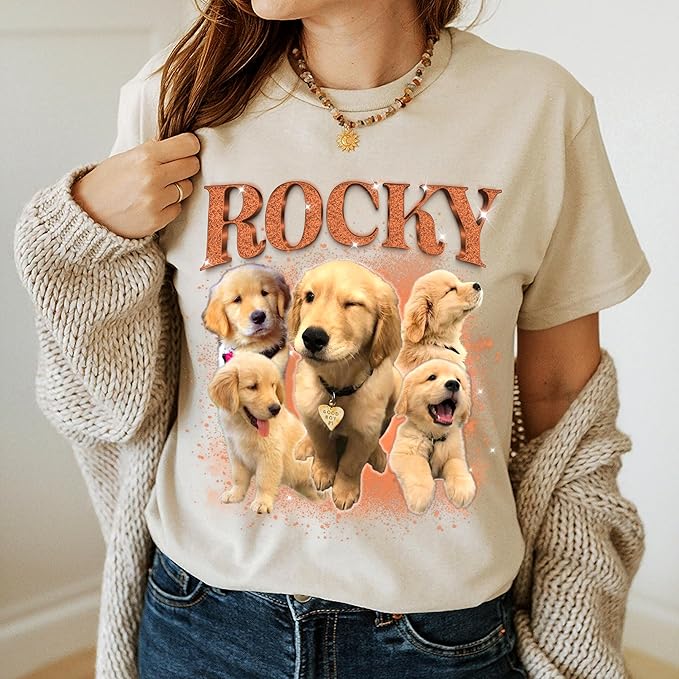 H-DEWALL Custom Shirts Custom Bootleg Rap Shirt for Him Custom Face Shirt with Photo Pet Custom Tees Gift for Dog Cat Lover