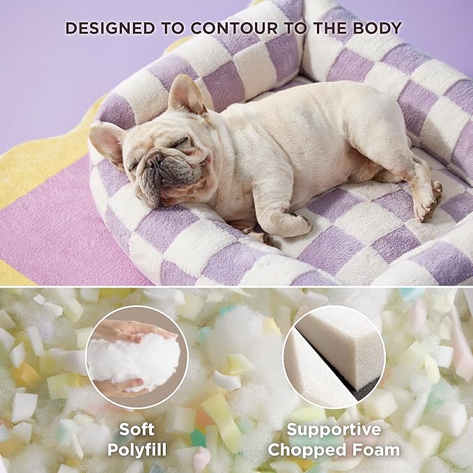 LE SURE Cute Dog Bed for Medium Dogs - Washable Pet Beds,Cozy Rectangle Orthopedic Sofa with Jacquard Shaggy Plush & Anti Slip Bottom,30x24x8inches