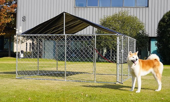 Petonly Outdoor Dog Enclosure Heavy Duty Dog Kennel House Mesh Dog Big Cage Pet Kennel Steel Fence with Secure Lock(118”x 118”)