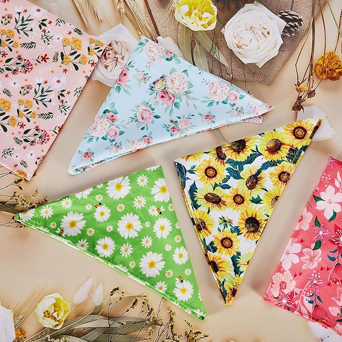 Weewooday 8 Pcs Floral Dog Bandana Spring Flower Pet Triangle Bib Scarf Daisy Rose Pet Bandana Suitable for Most Dog and Cat(Cute Pattern)