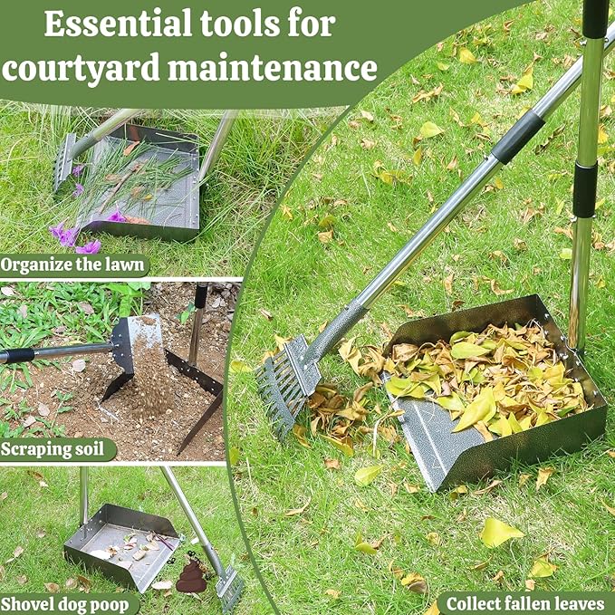 T2Y Pooper Scooper, 48'' Long Handle Dog Pooper Scooper, Adjustable Stainless Steel Rake & Extra Large Tray, Antirust & Durable Poop Scoopers for Yard, Lawn, Snowfield, Suitable for Multi-Dog Family